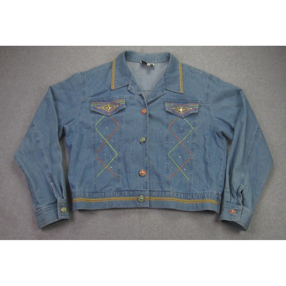 Womens 10 Vintage Nancy Bolen City Girl Western Denim Jacket Embroidered READ